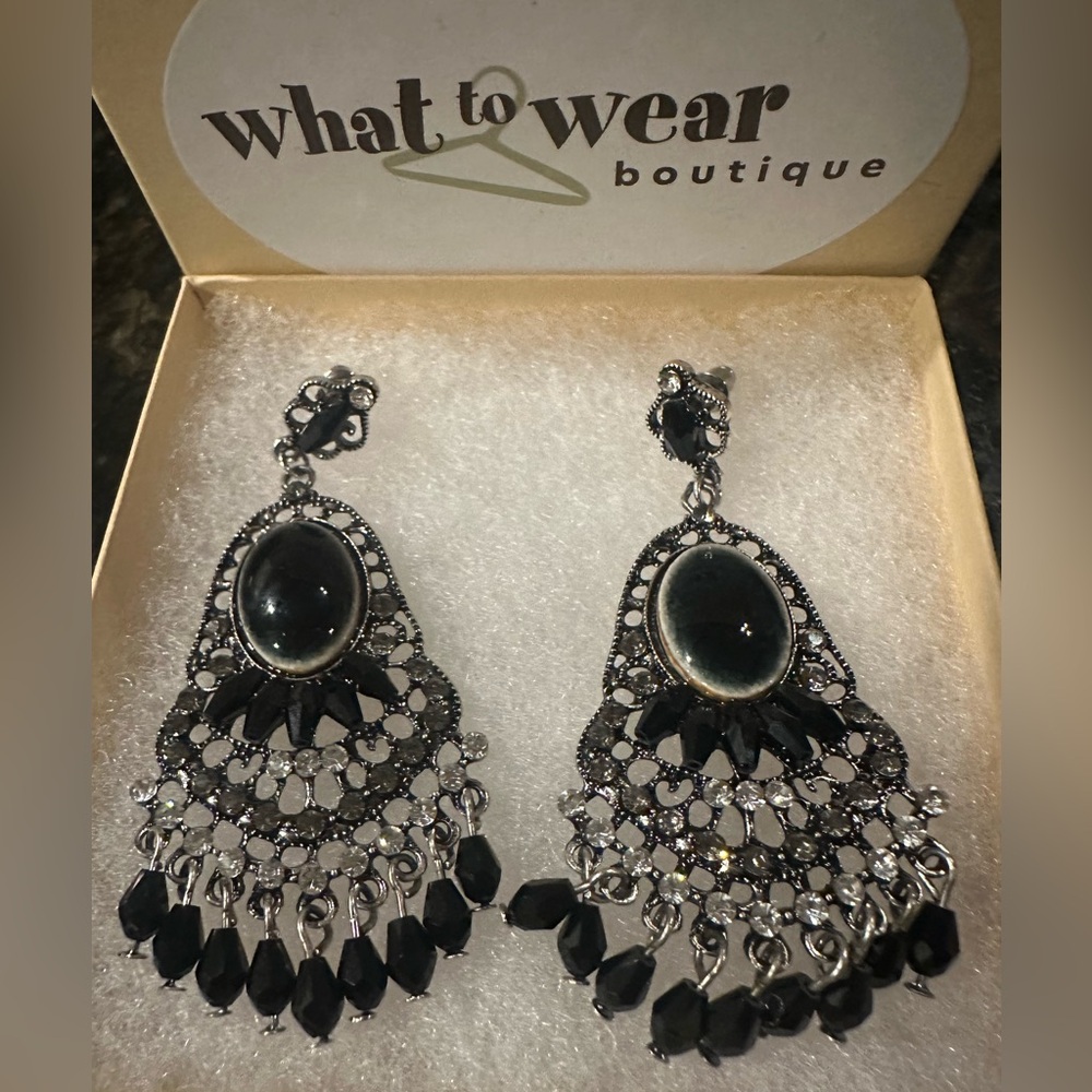Elegant Black Chandelier Earrings